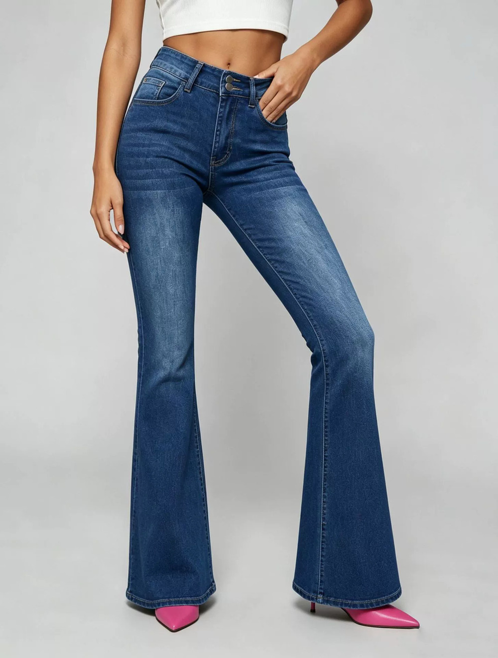 ZARA Womens High Waist Stretch Bootcut Jeans Slim Fit Fashion Denim Pants